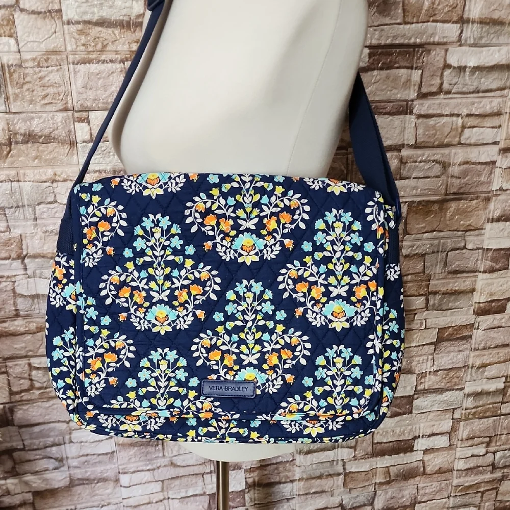 Vera Bradley Navy and Floral Crossbody Laptop Bag